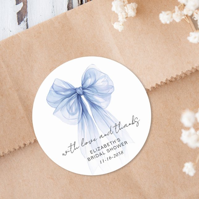 Pegatina Redonda Blue Coquette Bow Bridal Shower (Subido por el creador)