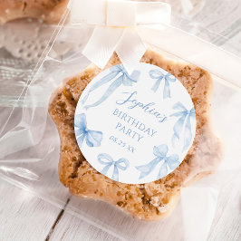 Pegatina Redonda Blue Coquette Bow Chica Birday Party