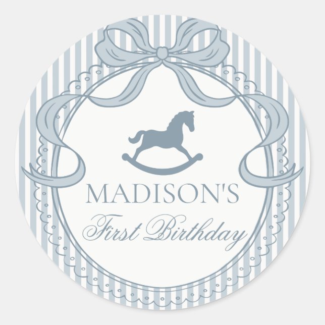 Pegatina Redonda Blue Coquette Bow Horse Birthday Envelope Seal (Anverso)