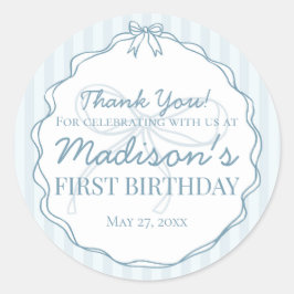 Pegatina Redonda Blue Coquette Bow Pastel Favor de cumpleaños a ray