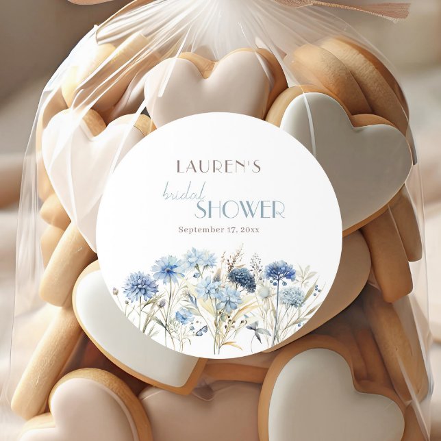 Pegatina Redonda Blue Cornflower Hydrangea Bridal Shower (Subido por el creador)