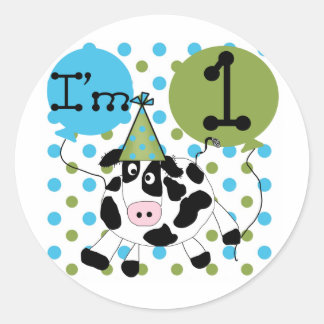 Pegatina Redonda Blue Cow Camisas de cumpleaños y regalos