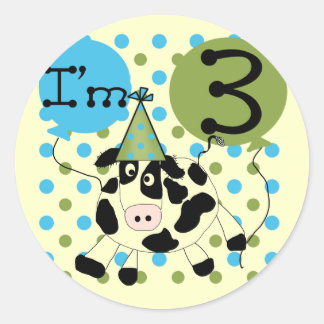 Pegatina Redonda Blue Cow camisetas de cumpleaños y regalos