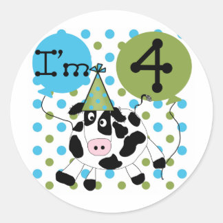 Pegatina Redonda Blue Cow camisetas de cumpleaños y regalos
