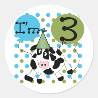 Pegatina Redonda Blue Cow camisetas de cumpleaños y regalos