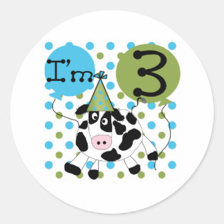 Pegatina Redonda Blue Cow tercer cumpleaños