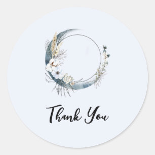 Pegatina Redonda Blue Crescent Moon with White Flowers Gracias