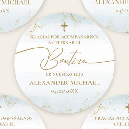 Pegatina Redonda Blue Cross Boy Thank You Baptism Bautizo