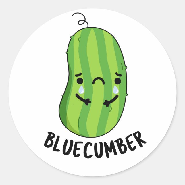 Pegatina Redonda Blue cumber Funny Sad Veggie Cucumber Pun (Anverso)