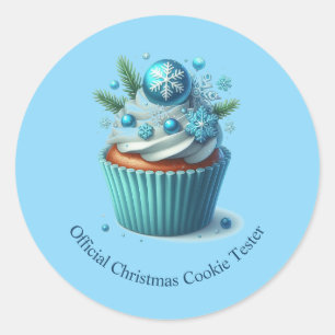 Pegatina Redonda Blue Cupcake Navidades oficiales Cookie Tester