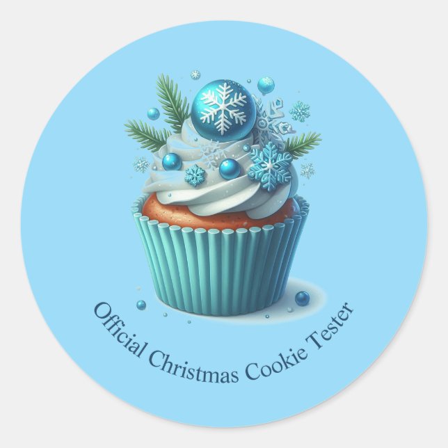 Pegatina Redonda Blue Cupcake Navidades oficiales Cookie Tester (Anverso)