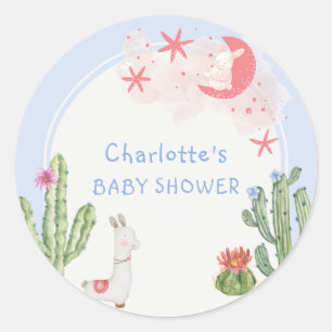 Pegatina Redonda Blue Cute Boho Arch Cactus Toys Boy Baby Shower