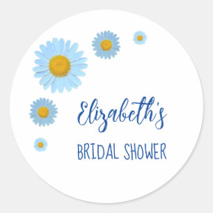 Pegatina Redonda Blue Daisies Floral Bridal Shower