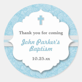 Pegatina Redonda Blue Damask travestismo baptismo bautizo favor