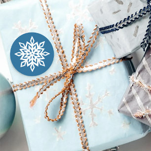 Pegatina Redonda Blue de zafiro con copos de nieve blancos