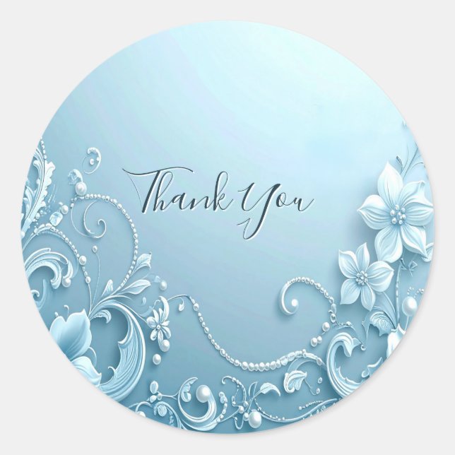 Pegatina Redonda Blue Decorative Floral Sticker (Anverso)