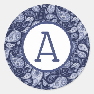 Pegatina Redonda Blue Denim Paisley Personaliza