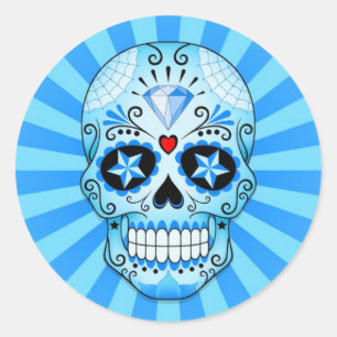 Pegatina Redonda Blue Diamond Sugar Skull
