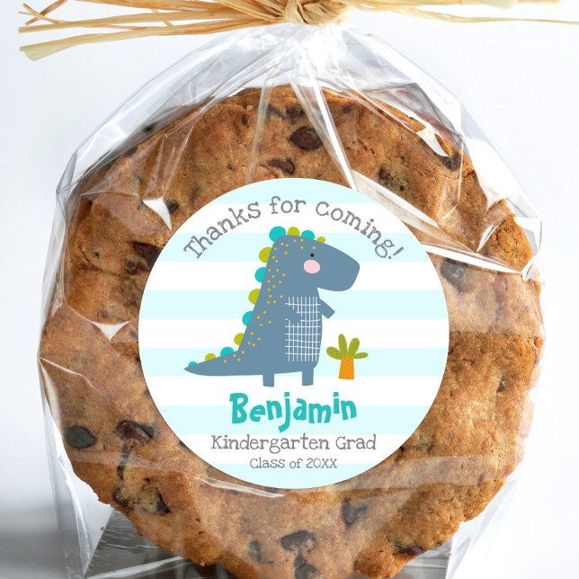 Pegatina Redonda Blue Dinosaur Boy Kindergarten Graduation Thanks (Subido por el creador)