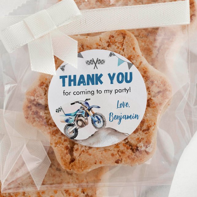 Pegatina Redonda Blue Dirt Bike Boy Birthday Party (Subido por el creador)