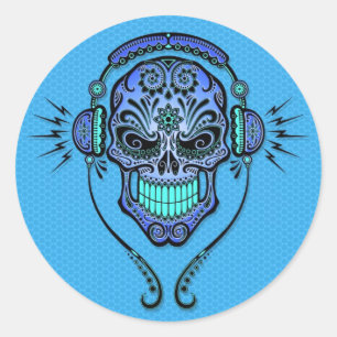 Pegatina Redonda Blue DJ Sugar Skull
