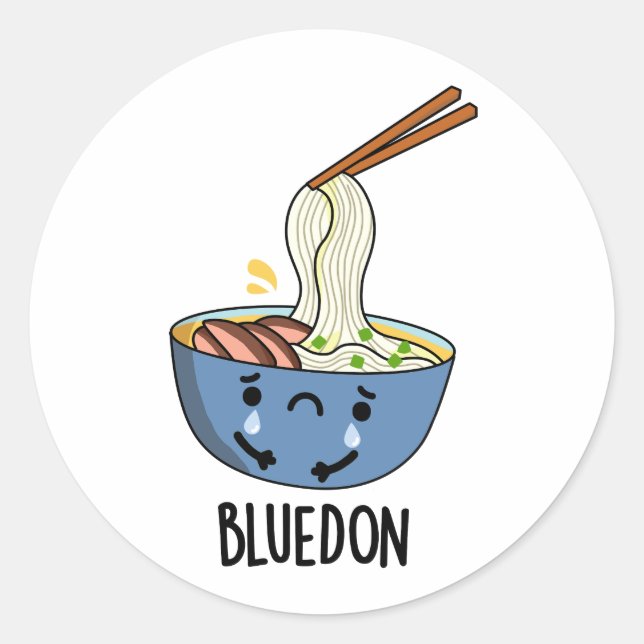 Pegatina Redonda Blue-don Funny Udon Pun  (Anverso)