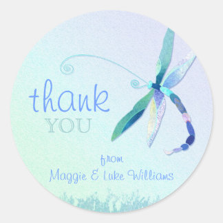 Pegatina Redonda Blue Dragonfly Meadow Boda Gracias