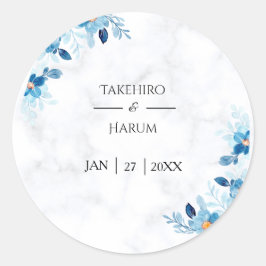 Pegatina Redonda Blue Elegant flower summer wedding