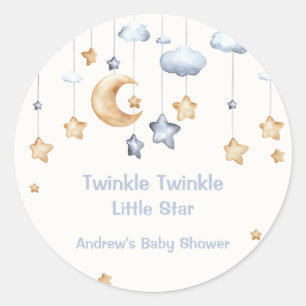 Pegatina Redonda Blue Elegle Twinkle Twinkle Baby Shower