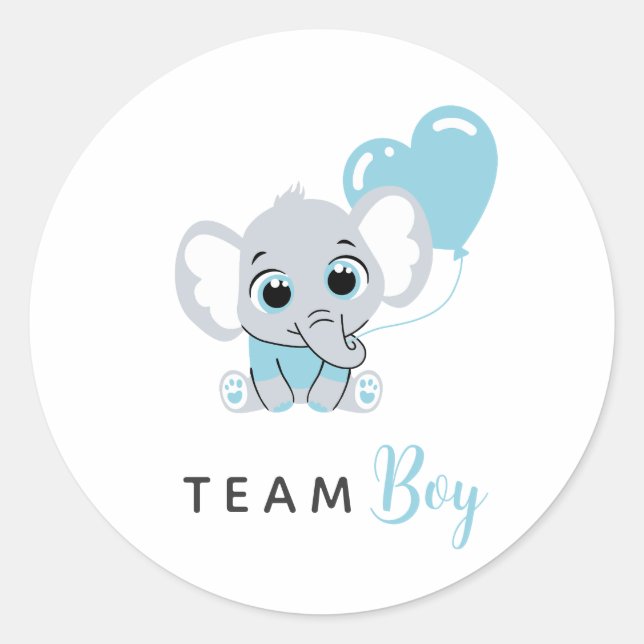 Pegatina Redonda Blue Elephant Balloon Team Blue Gender Reveal (Anverso)
