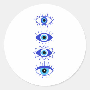 Pegatina Redonda Blue Evil Eyes Energy Meditation Hamsa Mystical