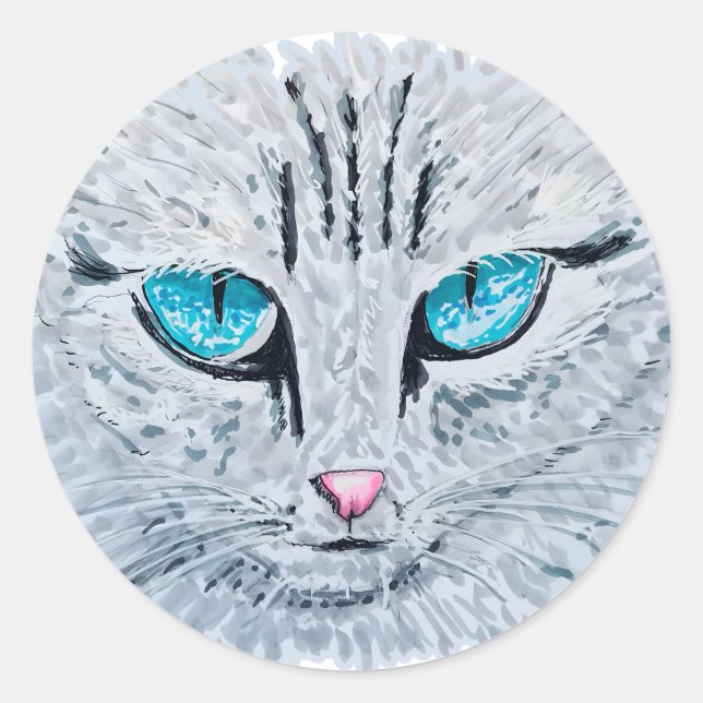 Pegatina Redonda Blue Eyed Fluffy Cat (Anverso)