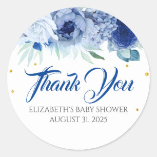 Pegatina Redonda Blue Floral Baby Shower Gracias