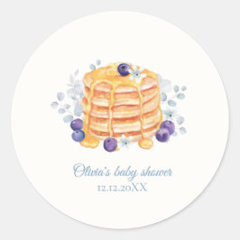 Pegatina Redonda Blue Floral Blueberry Pancake Brunch Baby Shower