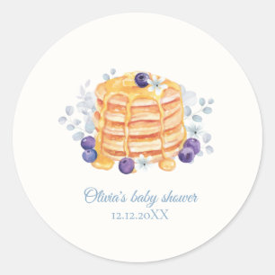 Pegatina Redonda Blue Floral Blueberry Pancake Brunch Baby Shower