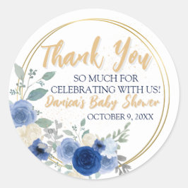 Pegatina Redonda Blue Floral & Gold Classic RounSticker Classic