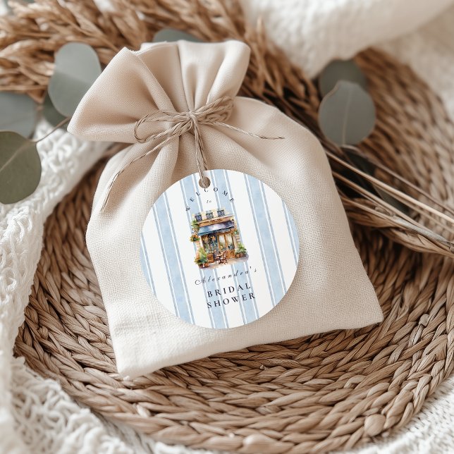 Pegatina Redonda Blue French Cafe Bridal Shower (Subido por el creador)