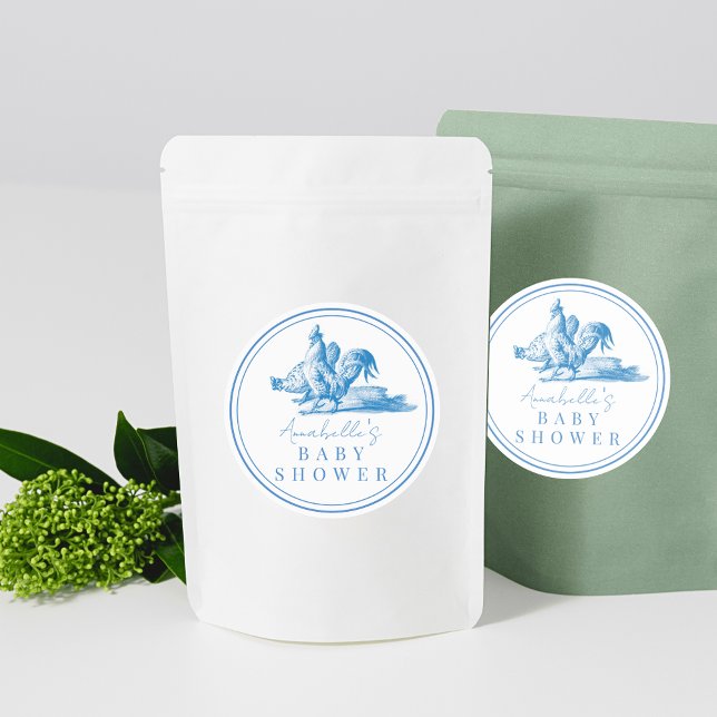 Pegatina Redonda Blue French Country Farm Animal Boy Baby Shower (Subido por el creador)