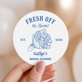 Pegatina Redonda Blue Fresh Off The Market Bridal Shower