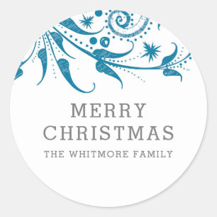 Pegatina Redonda Blue Frost Merry Christmas