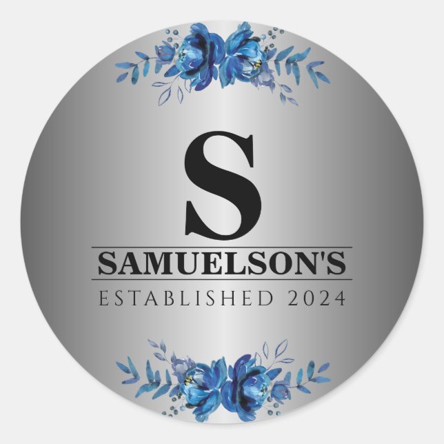 Pegatina Redonda Blue Garden Soirée Metallic Silver (Anverso)