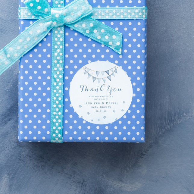 Pegatina Redonda Blue Garland Baby Shower de agradecimiento (Subido por el creador)