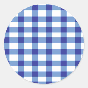 Pegatina Redonda Blue Gingham