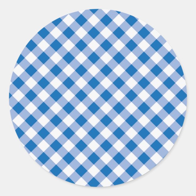 Pegatina Redonda Blue Gingham (Anverso)