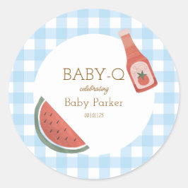 Pegatina Redonda Blue Gingham Baby-Q Sticker
