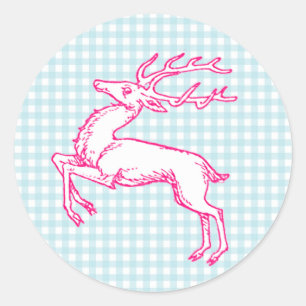 Pegatina Redonda Blue Gingham de reno rosa