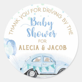 Pegatina Redonda Blue Gold Car Drive De Baby Shower Gracias
