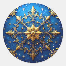 Pegatina Redonda Blue Gold Decorative Holiday Sticker