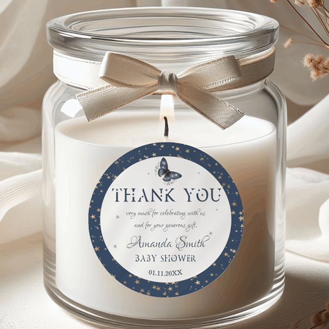 Pegatina Redonda Blue Gold Sky Magic Woodland Animal Baby Shower (Subido por el creador)