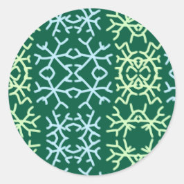 Pegatina Redonda Blue gr Nieve flakes patrón de nieve Navidad